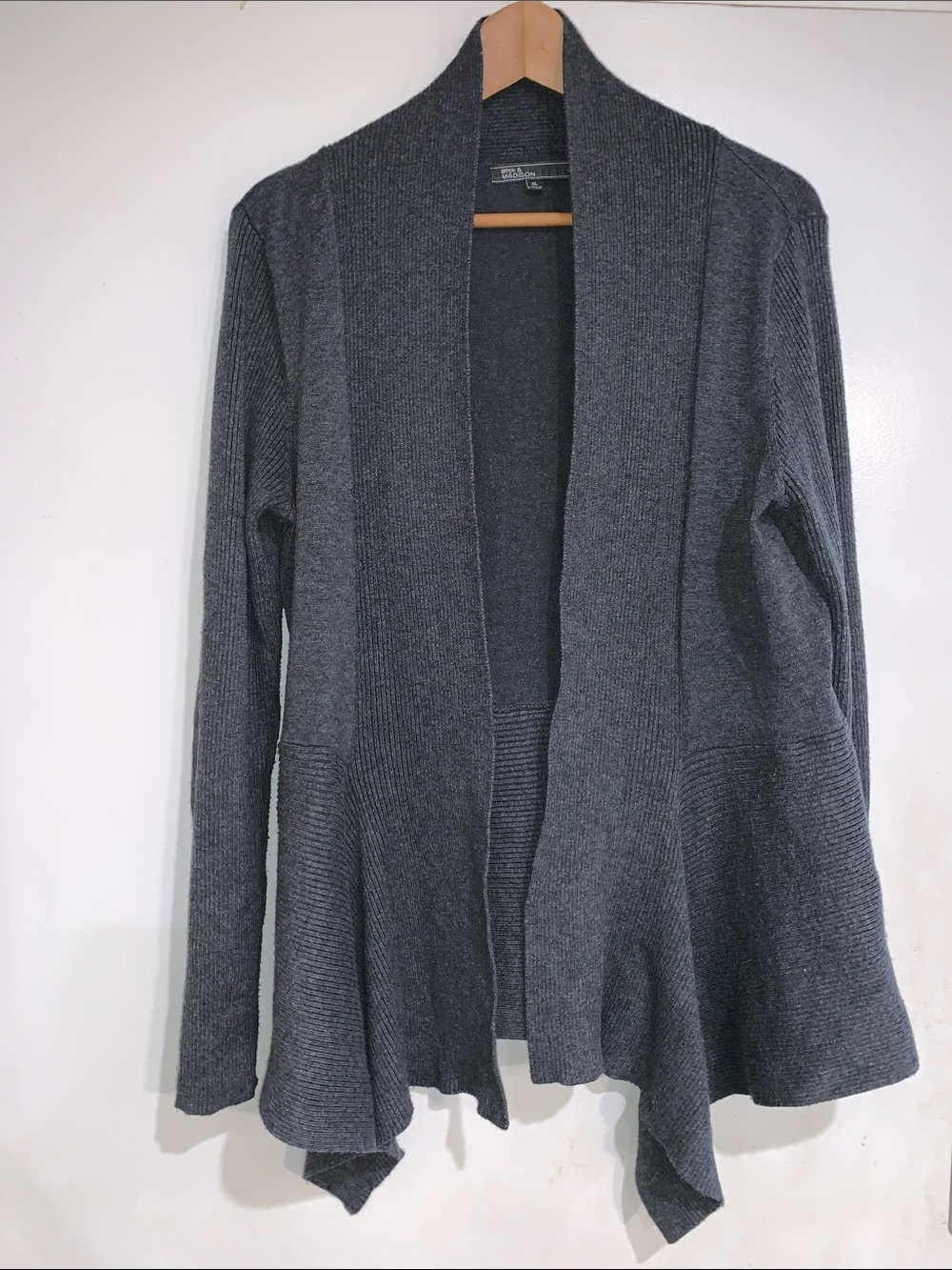 89th & Madison Dark Gray Open-Front Draped Cardigan